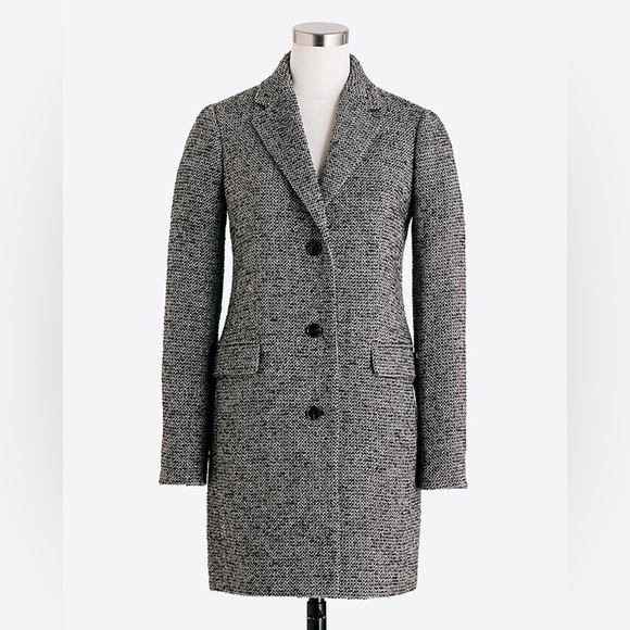 J Crew Women's Black and White Tweed long Coat size 2 - Picture 1 of 14